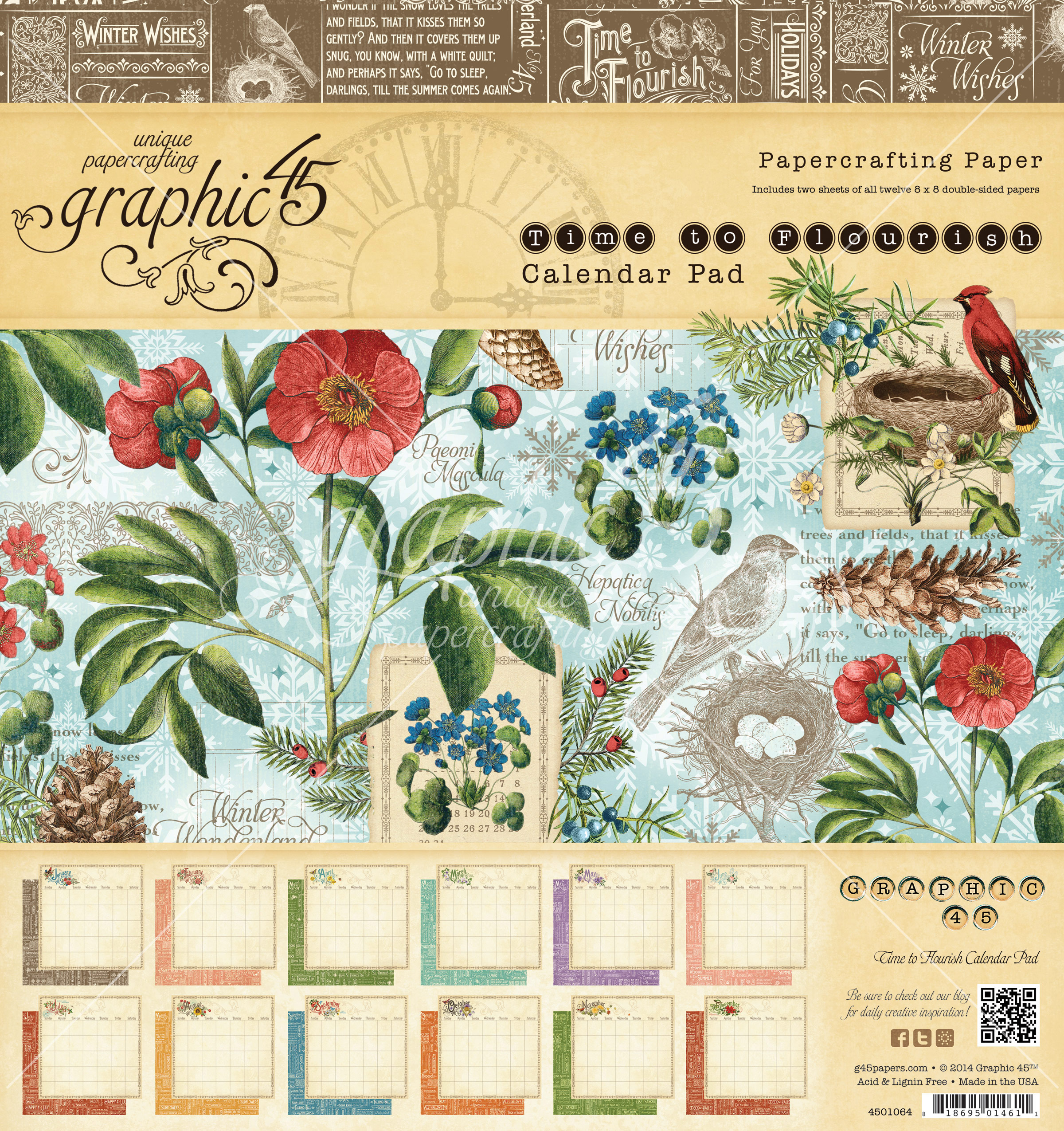Graphic 45 Time to Flourish 8 x 8 Calendar Pad .. Scraptique, Inc.